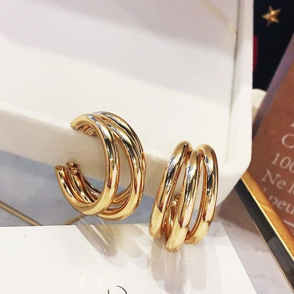 Anthropologie Lauryn Gold Hoop Earrings - Picture 4 of 12